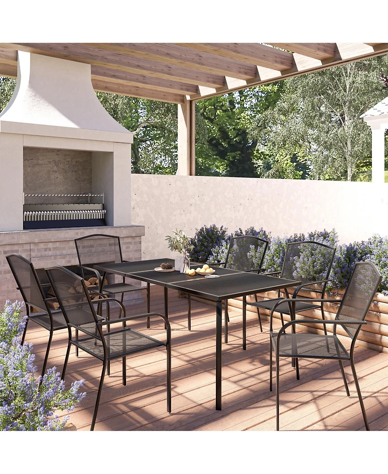 Mondawe 7-Piece Steel Mesh Table And Chair Set With 6 Pcs Steel Mesh Dining Chairs