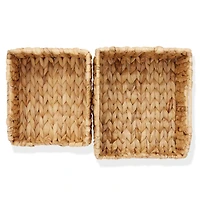 Casafield (Set of 2) Water Hyacinth Pantry Baskets with Handles - Natural, Medium and Large Size Woven Storage Baskets for Kitchen Shelves - Natural