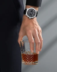 Porsamo Bleu Nyc Chrono Genuine Leather Silver Tone & Black Men's Watch 1281ANYL
