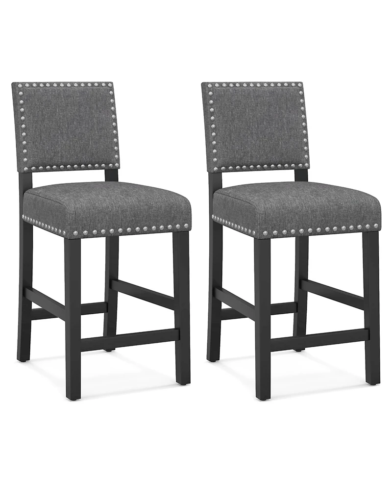 Set of 2 Bar Height Chairs with Solid Rubber Wood Frame & Adjustable Foot Pads