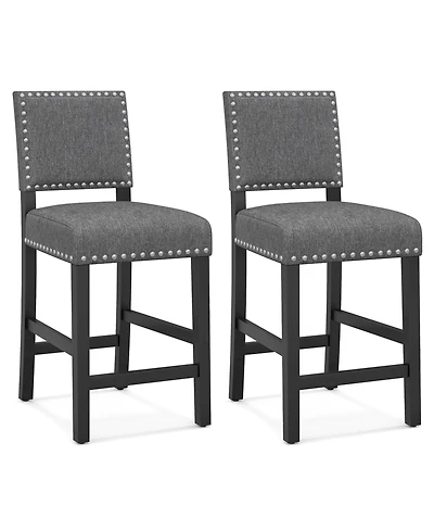 Set of 2 Bar Height Chairs with Solid Rubber Wood Frame & Adjustable Foot Pads