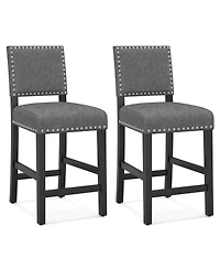 Set of 2 Bar Height Chairs with Solid Rubber Wood Frame & Adjustable Foot Pads