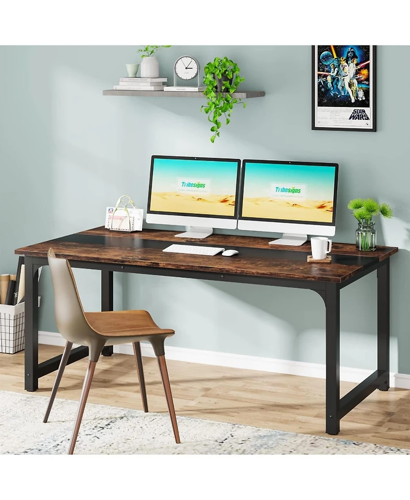 Tribesigns Modern Computer Desk, 63 x 31.5 inch Large Office Desk Computer Table Study Writing Desk Workstation for Home Office, Rustic/Black