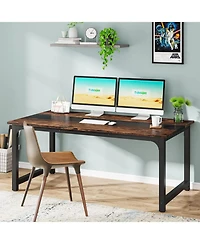 Tribesigns Modern Computer Desk, 63 x 31.5 inch Large Office Desk Computer Table Study Writing Desk Workstation for Home Office, Rustic/Black