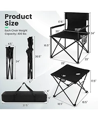 Gymax Folding Camping Chair Set of 3 Portable Lawn Chair & Side Table w/ 2 Cup Holders