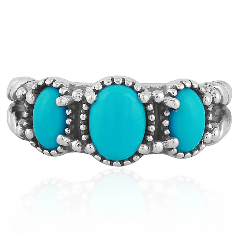 American West Jewelry Sterling Silver Women's Ring with Genuine Gemstone, 3-Stone Design, Sizes 5-10