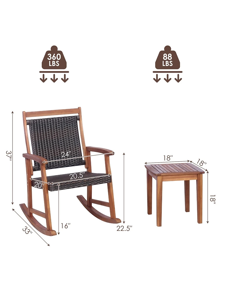 Gymax 3PCS Patio Rocking Chair & Table Set Outdoor Conversation Bistro Set