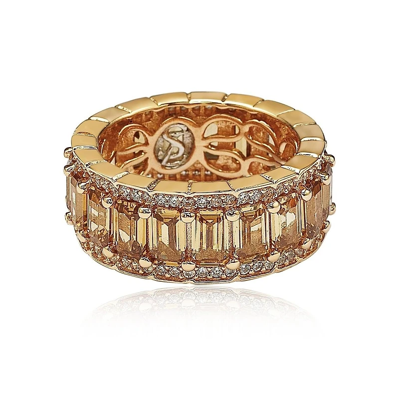 Suzy Levian Sterling Silver Cubic Zirconia Framed Emerald Cut Brown Eternity Band