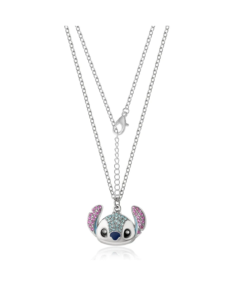 Disney Lilo and Stitch Fashion Stitch Pave Pendant Necklace, 16+3" Silver Chain