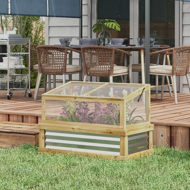 Outsunny Raised Garden Bed with Wooden Cold Frame