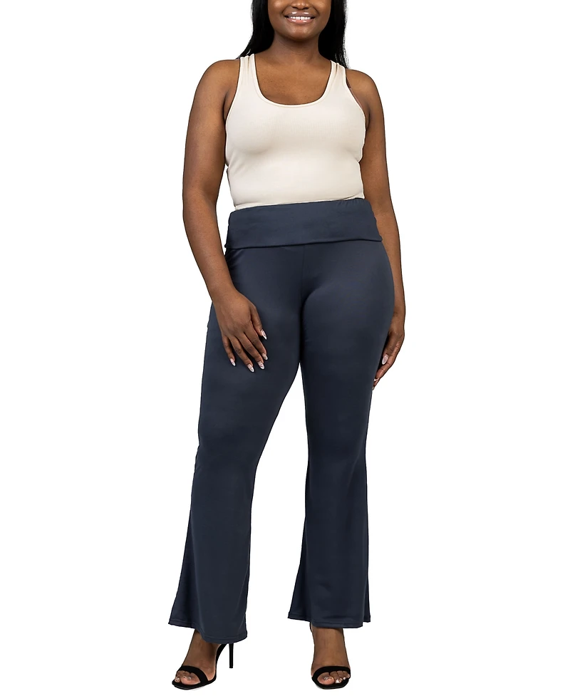24seven Comfort Apparel Plus Bell Bottom Foldover Waist Pants
