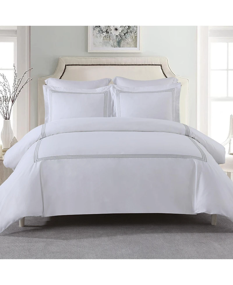 Adeline 100% Cotton Percale Embroidered Duvet Cover Set, Twin/Twin Xl