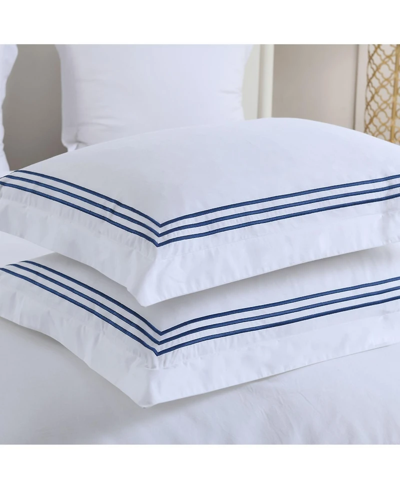 Egyptian Linens Adeline 100% Cotton Percale Embroidered Duvet Cover Set, Full/Queen