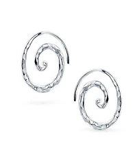 Bling Jewelry Boho Geometric Hoop Huggie Earrings 14K Gold Plated Sterling Silver Spiral Design