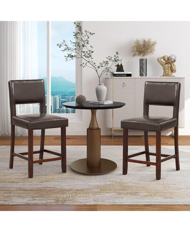 Sugift 2 Piece Bar Chair Set with Hollowed Back and Rubber Wood Legs
