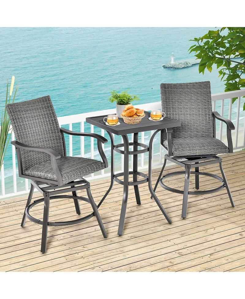 Sugift 2 Pieces Patio Swivel Bar Chair Set with Quick Dry 4D Air Fiber Cushion