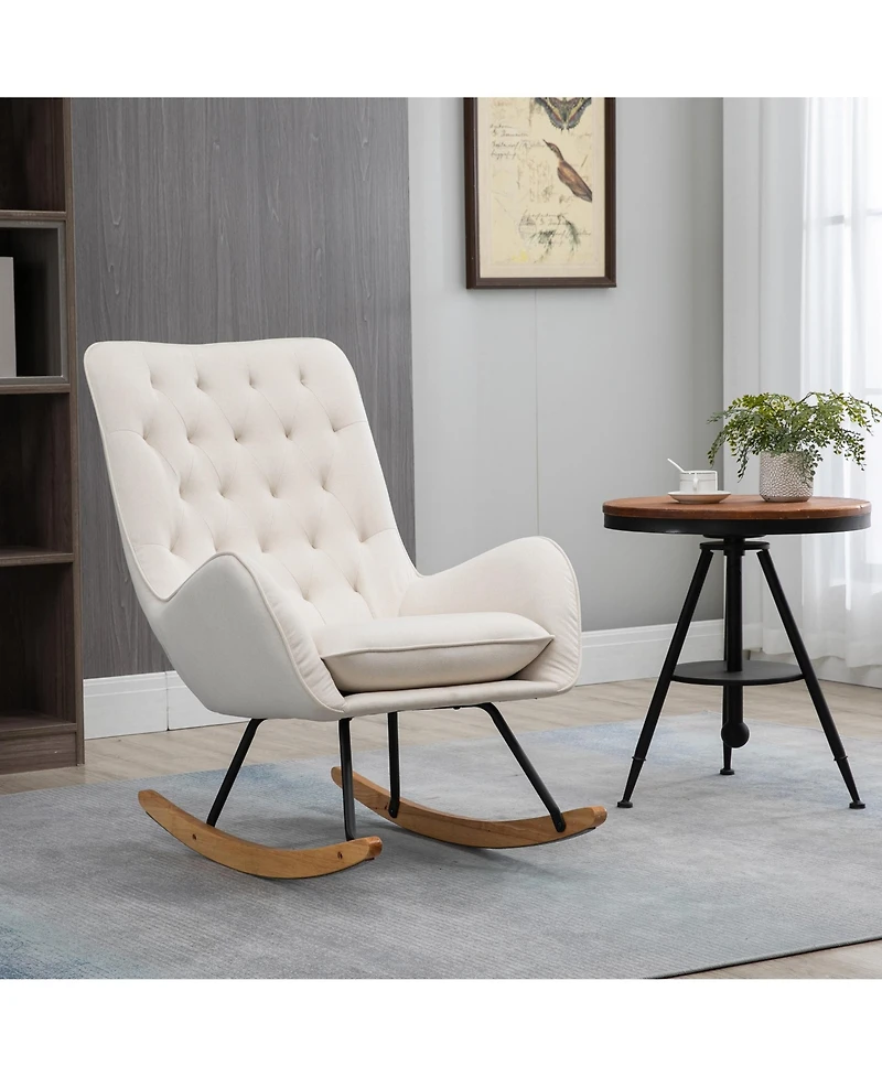 Homcom Traditional Rocking Armchair w/Tufted Back, & Thick Padding, Cream White