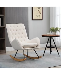 Homcom Traditional Rocking Armchair w/Tufted Back, & Thick Padding, Cream White