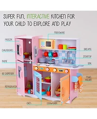 Lil' Jumbl Kids Kitchen Set, Wooden Pretend Play Kitchen - Pink Colorful