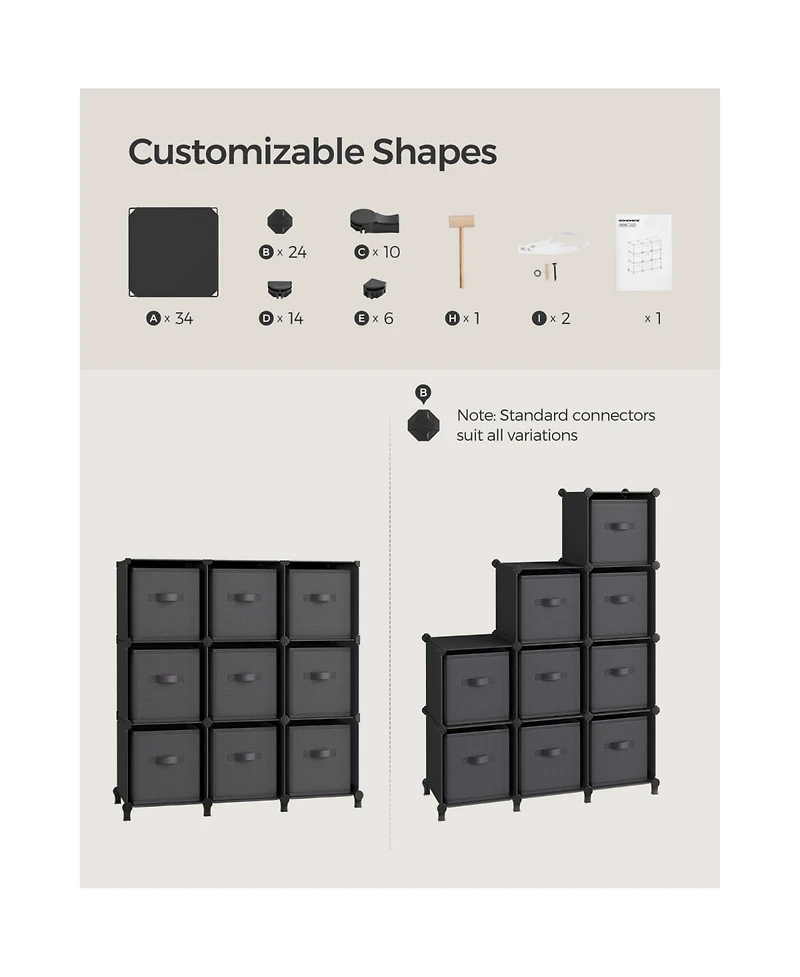 Slickblue Cube Storage Organizer with Storage Boxes, Customizable Shape, Bedroom, Living Room-9 Cubes