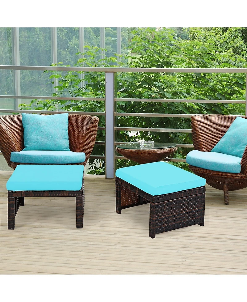 2 Pieces Patio Rattan Ottomans with Soft Cushion for and Garden