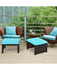 2 Pieces Patio Rattan Ottomans with Soft Cushion for and Garden
