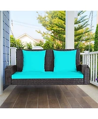 Sugift 2-Person Wicker Hanging Porch Swing with 2 Back Cushions and 1 Seat Cushion