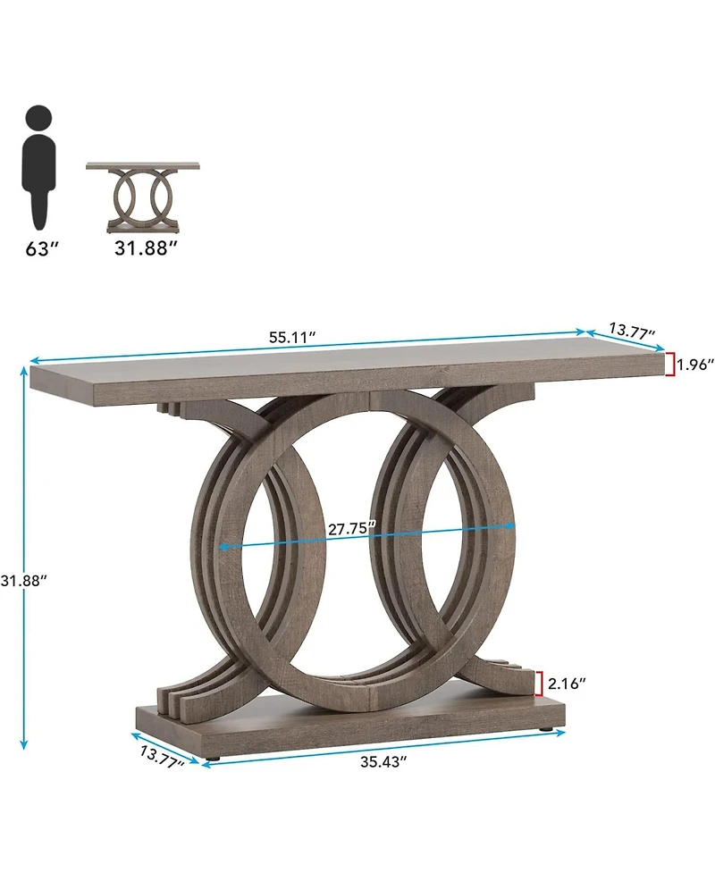 Tribesigns 55 inches Console Table with Geometric Base, Farmhouse Hallway Table, Wooden Entryway Vintage Sofa Unique Long Accent