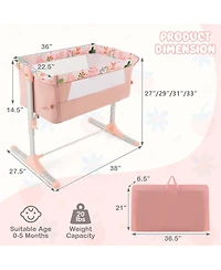 Costway Folding Baby Bassinet Bedside Sleeper with 4 Adjustable Heights, Retractable Feet