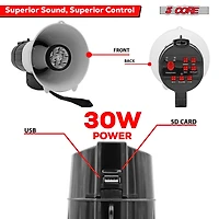 5 Core Megaphone Portable 30W BullhornSiren w Led Adjustable Volume Bull Horn Loudspeaker 800 Yard Range 148 Led