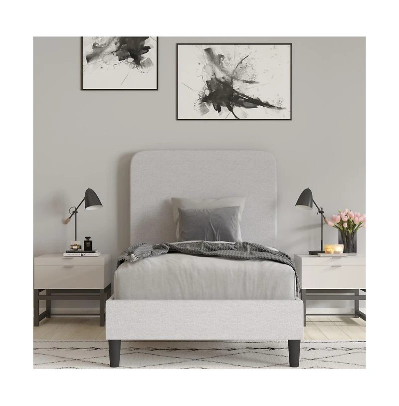 Merrick Lane Remi Platform Bed With Headboard - Upholstered Frame - 14 Wooden Slats - No Box Spring Required