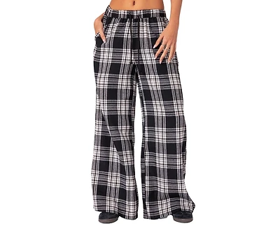 Edikted Women's Lounge Around Plaid Wide Leg Pants