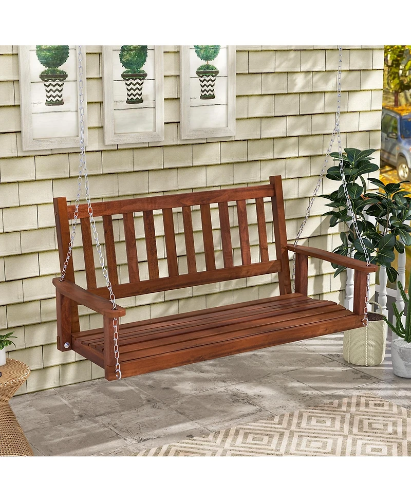Costway -Person Wooden Outdoor Porch Swing Heavy Duty Patio Hanging Bench Chair