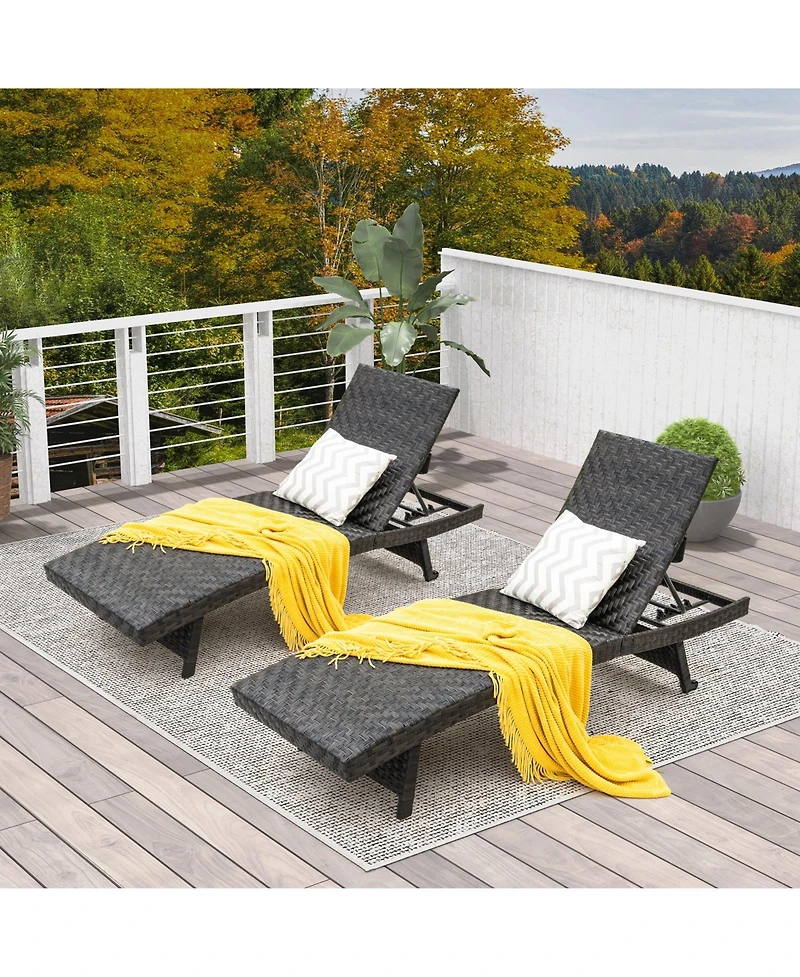 1PC Folding Patio Chaise Lounge Chair Outdoor Rattan Adjustable Recliner Quick Dry Foam