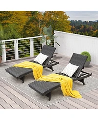 1PC Folding Patio Chaise Lounge Chair Outdoor Rattan Adjustable Recliner Quick Dry Foam
