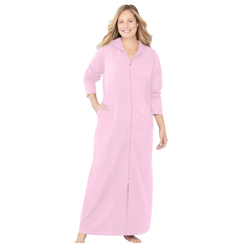 Dreams & Co. Women's Long Hooded Fleece Sweatshirt Robe