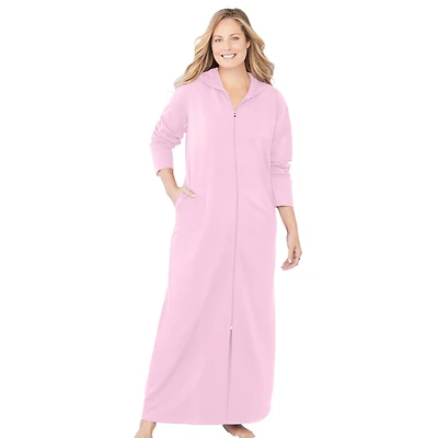 Dreams & Co. Women's Long Hooded Fleece Sweatshirt Robe