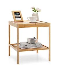 Sugift 2 Pieces 2-Tier Bamboo Nightstand for Living Room Bedroom
