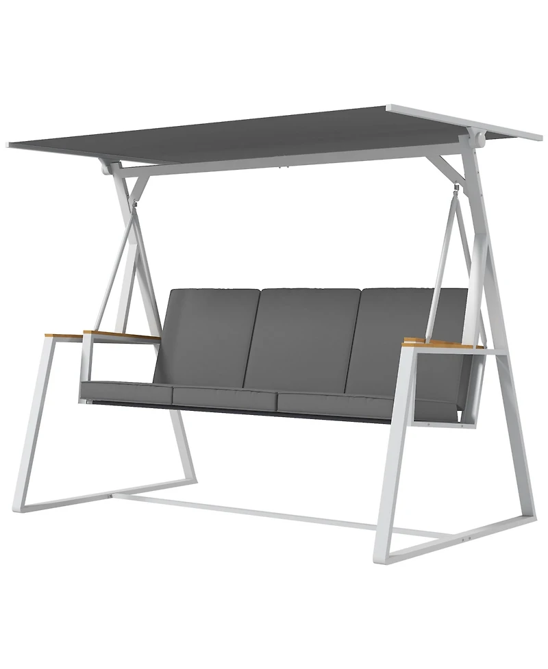Outsunny 3-Seat Porch Swing W/ Adjustable Canopy & Removable Cushions, Gray