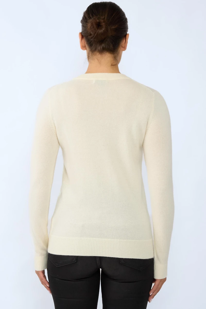 Jennie Liu Women's 100% Pure Cashmere Long Sleeve Crew Neck Pullover Sweater