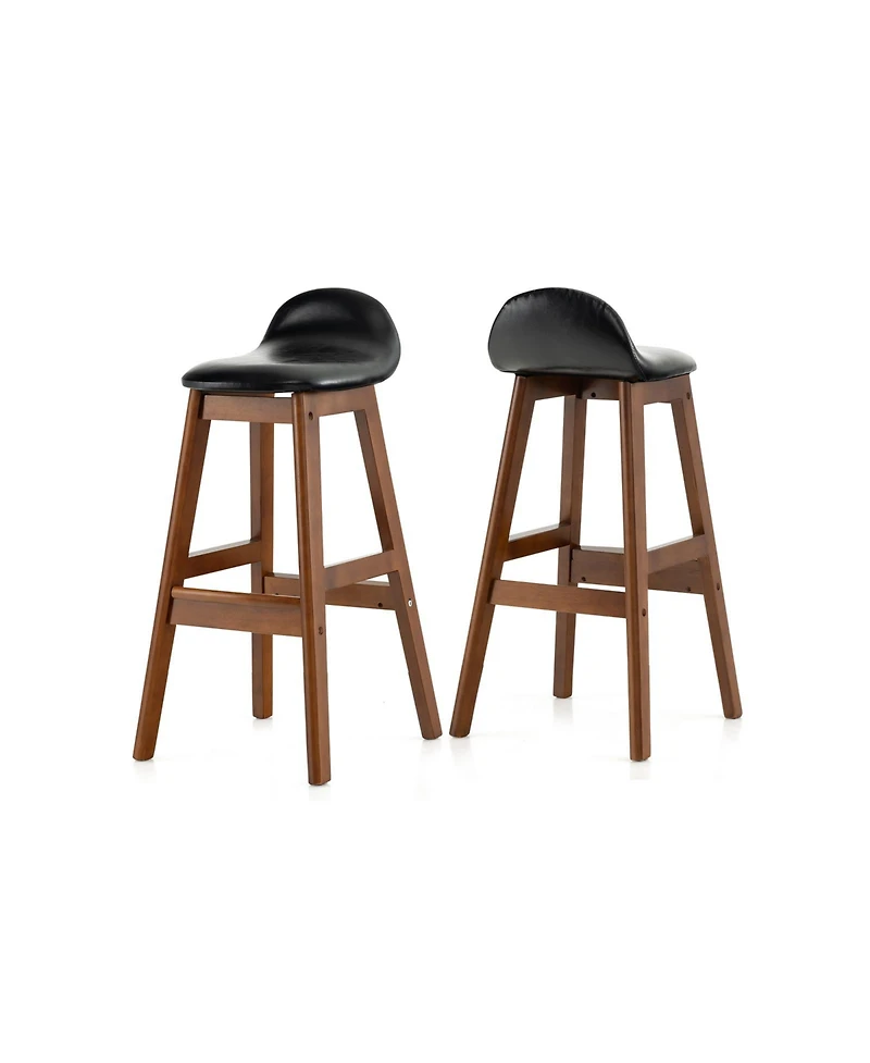 Sugift 27.5 Inch Set of 2 Upholstered Pu Leather Barstools with Back Cushion