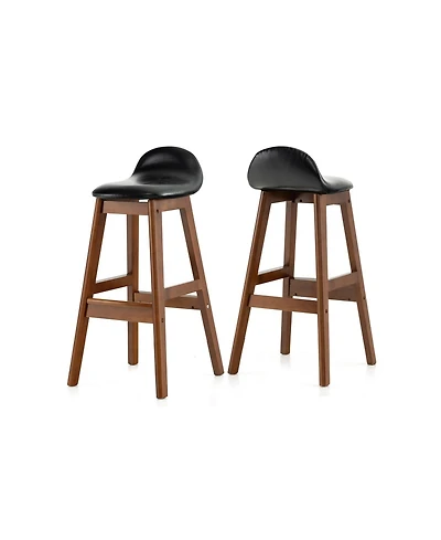 Sugift 27.5 Inch Set of 2 Upholstered Pu Leather Barstools with Back Cushion