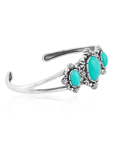 American West Jewelry Sterling Silver Women's Cuff Bracelet Blue Turquoise Gemstone Small - Large
