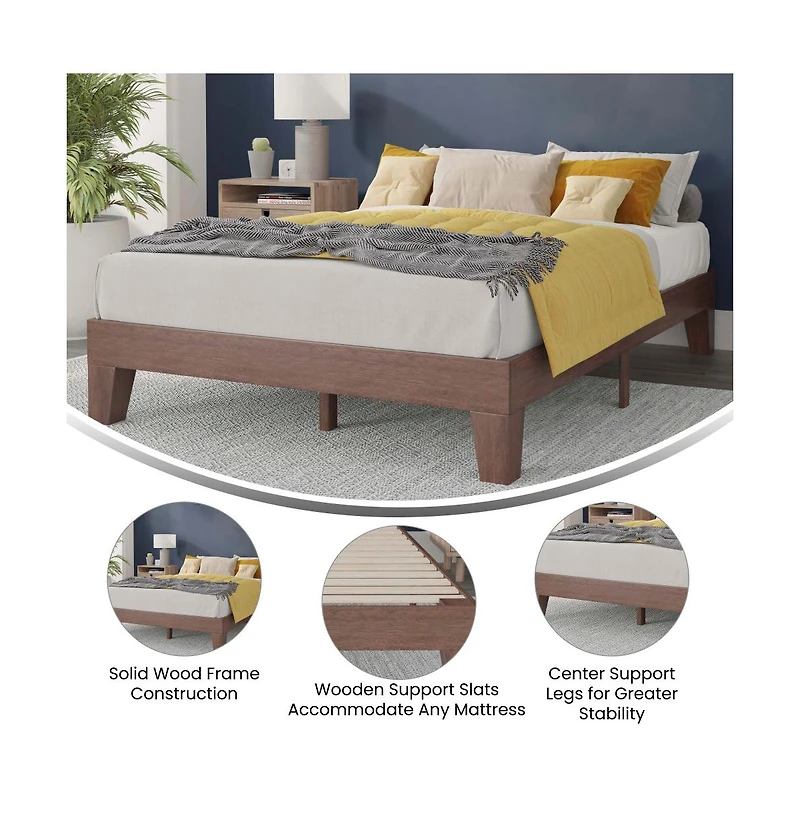 Merrick Lane Eduardo Platform Bed Frame, Solid Wood Platform Bed Frame With Slatted Support