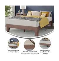 Merrick Lane Eduardo Platform Bed Frame, Solid Wood Platform Bed Frame With Slatted Support