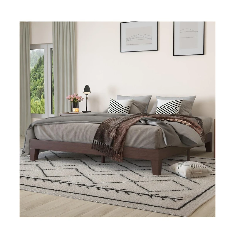 Merrick Lane Eduardo Platform Bed Frame, Solid Wood Platform Bed Frame With Slatted Support