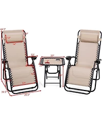 Inolait 3 Pieces Folding Portable Zero Gravity Reclining Lounge Chairs Table Set Outoor Conversation Sets