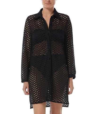 Carmen Marc Valvo Women's Crochet Tunic Swim Cover-Up