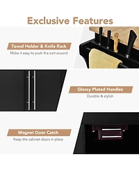 Kitchen Island Trolley Wood Top Rolling Storage Cabinet Cart with Knife Block