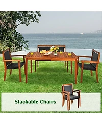 Vebreda 4 Pieces Acacia Wood Patio Rattan Dining Furniture Set